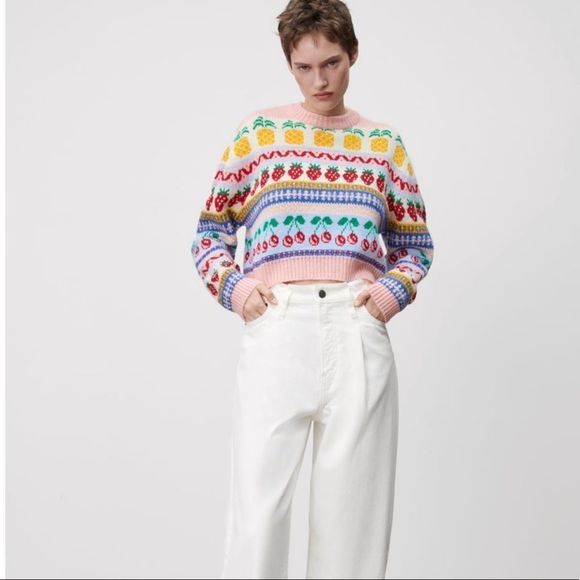 Zara Sweaters Zara Fruit Jacquard Sweater Poshmark